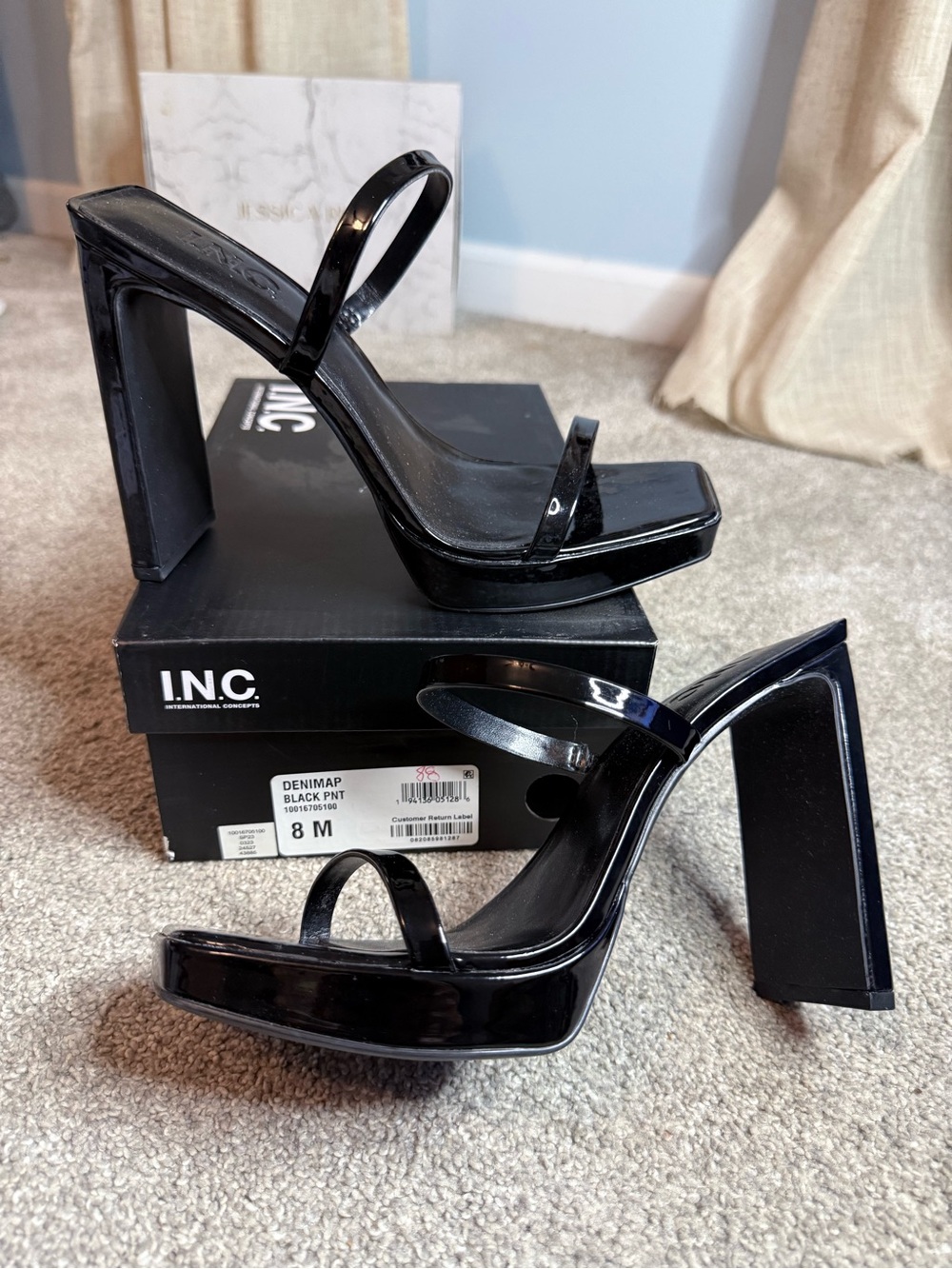 INC International Concepts Black Patent Platform Slide Heels